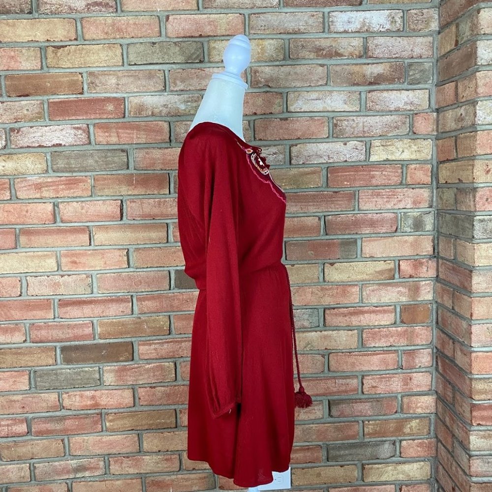 Flying Tomato Red Boho Long-Sleeve Mini Dress - Picture 3 of 8